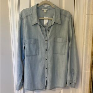 Eileen Fisher Chambray Denim Button-Up Shirt